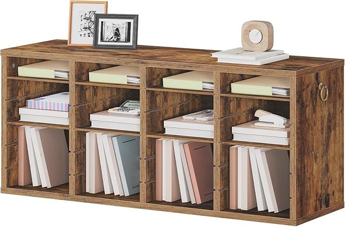 HOOBRO Literature Organizers, 24 Compartments Office Mailbox with Adjustable Shelves, Wood Countertop Literature Sorter for Office, Home, Classroom, Mailrooms Organization Rustic Brown FG64WF01