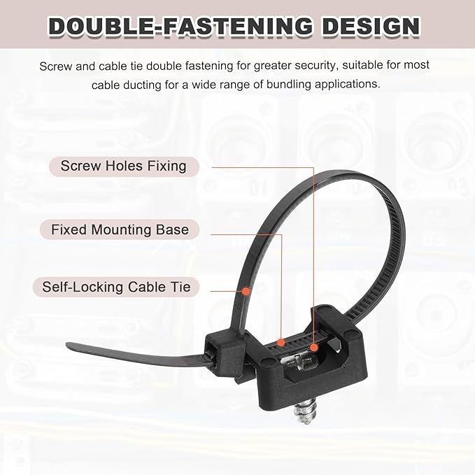 MECCANIXITY 240pcs 0.89" Cable Tie Saddle Type Mounts Base with 6" Cable Zip Ties and M5 Tapping Screws, Wire Organizer Holder Clamps Set, Black