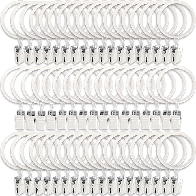 LLPJS 60 Pack Metal Curtain Rings with Clips, Curtain Clip Rings Hooks for Hanging Drapery Drapes Bows, Curtain Rod Rings 1.5 inch Interior Diameter, White
