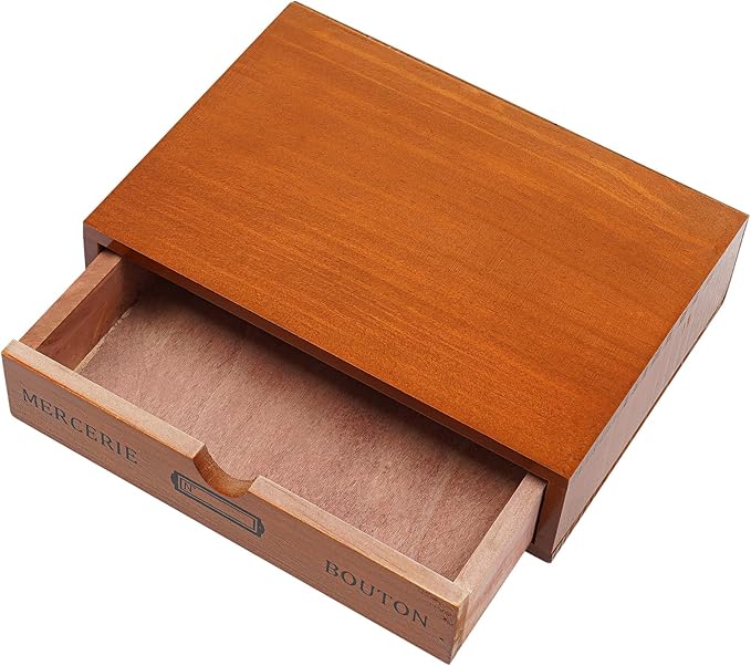 Stackable Wooden Desk Organizer 1 Drawer Retro Brown Modular Storage Boxes for Home Office, Makeup, Stationery - No Assembly Required