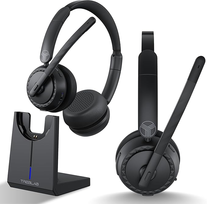 TREBLAB C7-Pro Wireless Bluetooth Headset, 45H Playtime, Bluetooth 5.3, 40mm Drivers, Type-C Fast Charging, IPX4 Waterproof, Wireless Headset with Mic for Work, Home Office, Calls, Laptop, PC