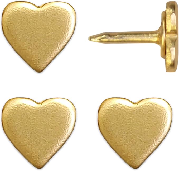 Mini Gold Heart Push Pins - Mini Gold Metal Heart Map Pins - for Cork Board, Maps, or Lapel Pin Use - Designed in USA - Set of 4