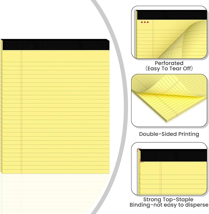 2pcs Legal Pads 8.5 x 11,Notepads 8.5 x 11 Inch, 30 Sheets/Pack, Yellow Note Pads Clear Print Writing Pads of Paper, Perforate Wide Ruled Lined with Sturdy Back for Office, Business & School Supplies