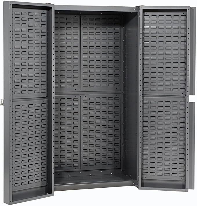 Global Industrial Deep Door Bin Cabinet, Includes 156 Yellow Plastic Bins, Padlockable Steel Cabinet, 38" W x 24" D x 72" H, for Tool and Parts Storage, Ships Assembled