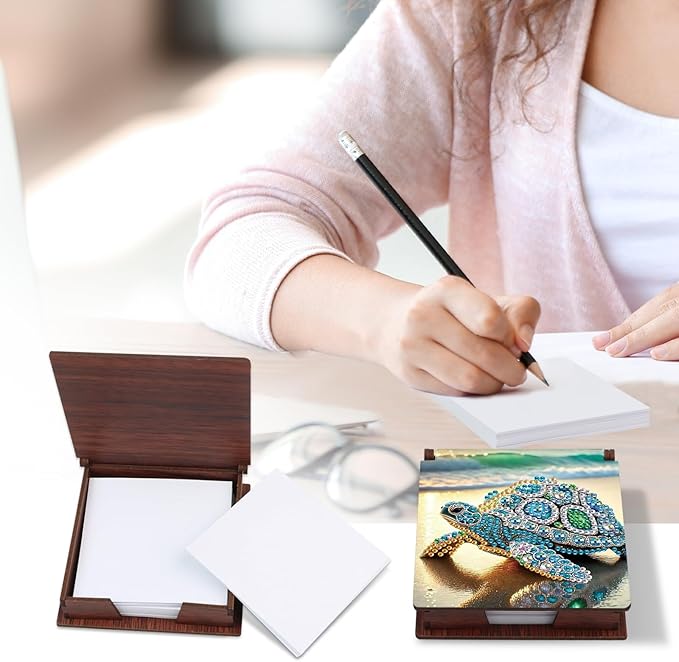 Turtle Diamond Painting Kit Note Box,Memo Paper Storage Box Diamond Art,Sticky Note Holder Diamond Art,Diamond Painting Memo Pad For Office Desk. (Turtle)