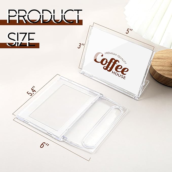 10 Pack 3x5 Inch Small Sign Holder Horizontal, Double-Sided Usage with Swivel Base for Table Display, for Office, Store, Restaurant, for Number/Name/Food Label Display, Note