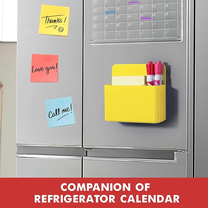 BEYGORM 2 Pack Plastic Magnetic Pen Holder for Refrigerator, Dry Erase Marker Holder for Whiteboard，Magnet School Locker Organizer Accessories, Pencil Cup, Pen Caddy, Classroom Organization(Yellow)