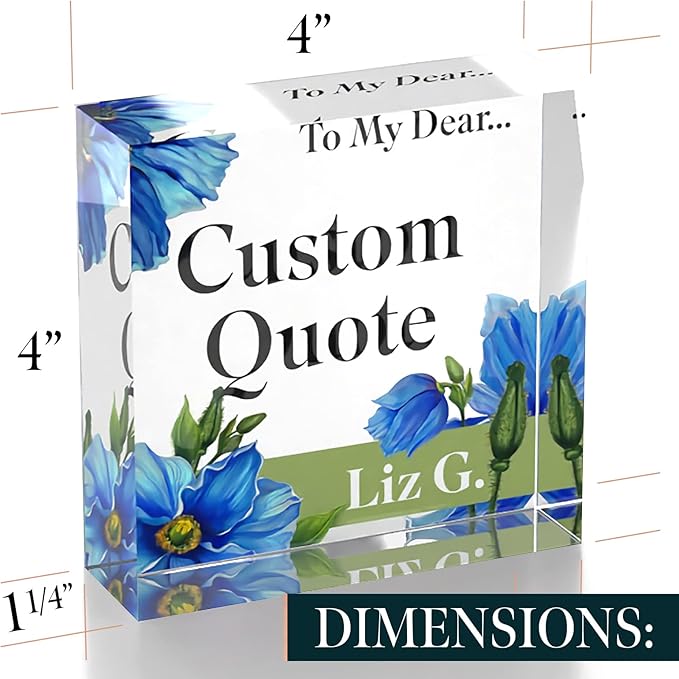 Custom Acrylic Sign Personalized, Custom Desk Name Plate, 18 Styles, (4"x4"), With Gift Box, USA Made by Acryluxe. (Meconopsis)