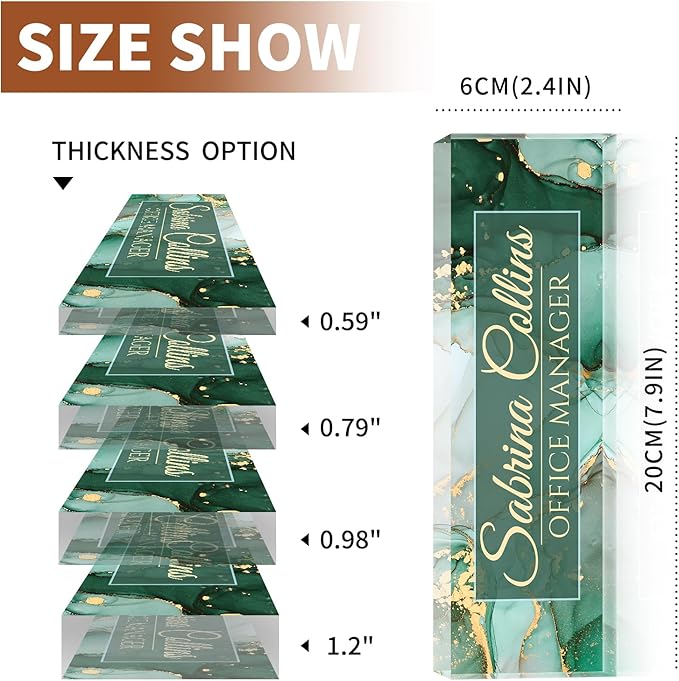 Name Plate for Desk, Desk Name Plate Personalized, Office Decor for Women Men, Acrylic Desktop Accessories, Office Gifts for Boss Nurse Teacher Coworker, Employee Appreciation Gift (Green Coast B)