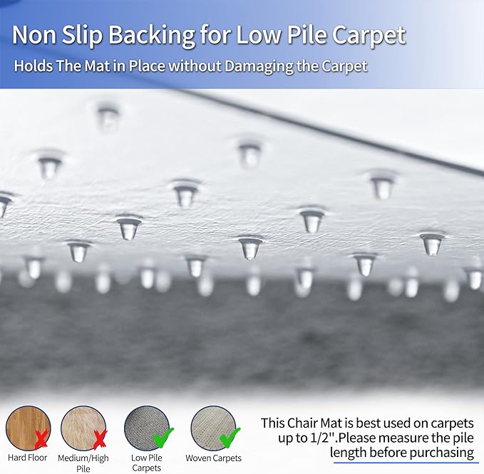Amyracel Chair Mat for Carpet, 48'' x 36'' Clear Computer Desk Chair Mat for Low Pile Carpeted Floors, Easy Glide Plastic Floor Mat for Office Chair on Carpet Protection