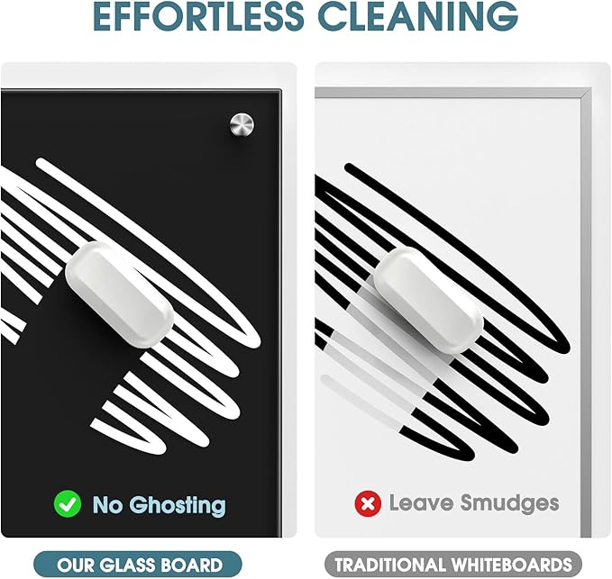 MaxGear Glass Whiteboard Wall Mounted, Frameless Magnetic Dry Erase Board, Tempered Glass, Steel-Backed, Non-Porous Smooth Surface, Floating Design, Accessories Included, for Office Home Classroom