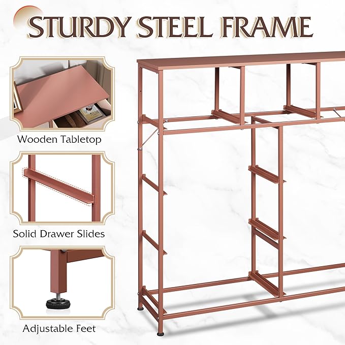 WLIVE 9-Drawer Dresser, Fabric Storage Tower for Bedroom, Hallway, Entryway, Closet, Tall Chest Organizer Unit with Fabric Bins, Steel Frame, Wood Top, Easy Pull Handle, Pink