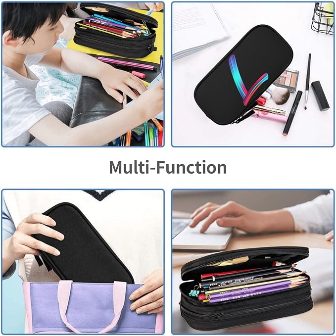 Cute Initial Pencil Case for Kids Students, Large Capacity Pencil Pouch for Boys Girls, Letter Design Pencil Box Pen Bag Office Stationery Organizer, Rainbow Letter L