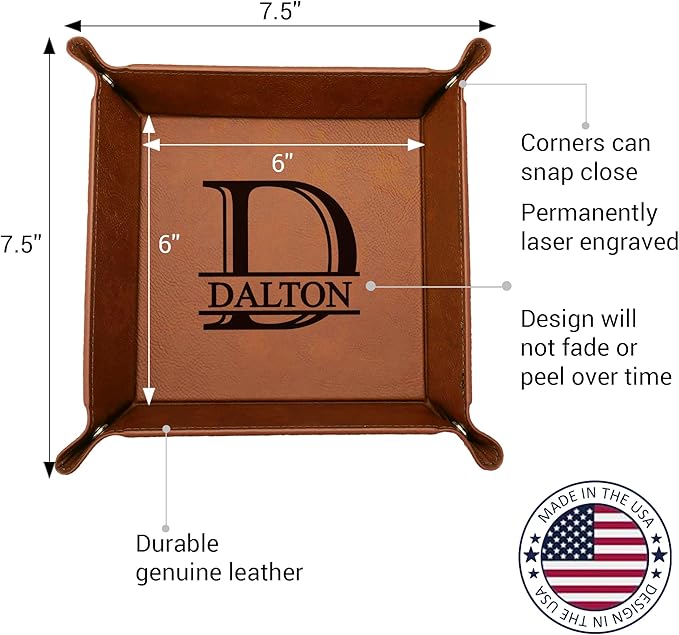 Personalized Valet Tray, Custom Engraved Leather Keys Tray for Men - Catchall Tray Organizer for Entryway Table, Unique Dad Birthday Gift from Daughter Son, Father Day