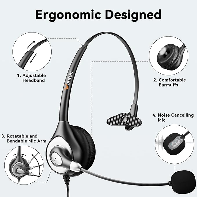 Wantek USB Headset with Microphone for PC, Computer Headset with Noise Canceling Microphone with Mute for Home Office Online Skype Zoom Meetings