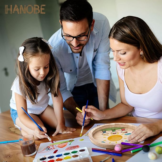 Hanobe Round Wood Decorative Tray: Unfinished Wooden Craft Trays DIY Ottoman Serving Tray Centerpiece Candle Holder Trays for Kitchen Countertop Crafts Art Home Decor Montessori Activity