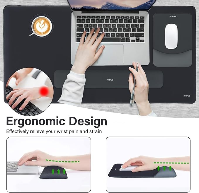MOSISO Keyboard Mouse Pad Set, Large Gaming Mouse Pad&Rectangular Keyboard Wrist Rest&Mousepad with Wrist Rest&Coaster, Ergonomic Non-Slip&Easy Typing Pad with Curved Silicone Lining, Slate Gray