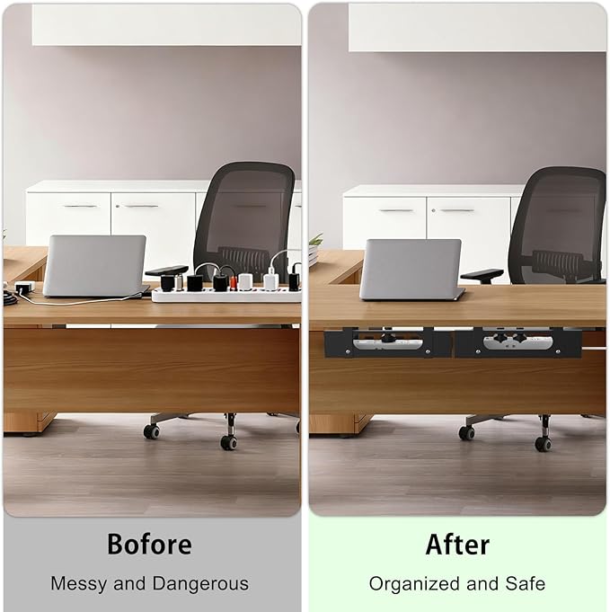 2 in 1 Cable Management Under Desk Black, Adjustable Length(15.7”-31.4”) Extendable Large Cable Management Tray, Cord Hider for Wire Organizer, Cord Organizer for Office, Home