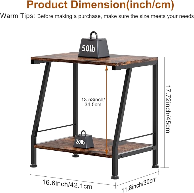 Under Desk Printer Stand with Storage, 2 Tier Small Printer Table with Shelf, Desktop Organizer for Home Office Kitchen, Rustic Brown