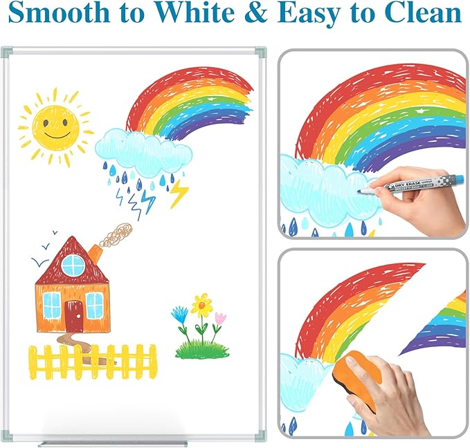 Lockways White Board Dry Erase Board 36 x 24 Inch, Magnetic Whiteboard 3 x 2, Silver Aluminium Frame for School Office and Home