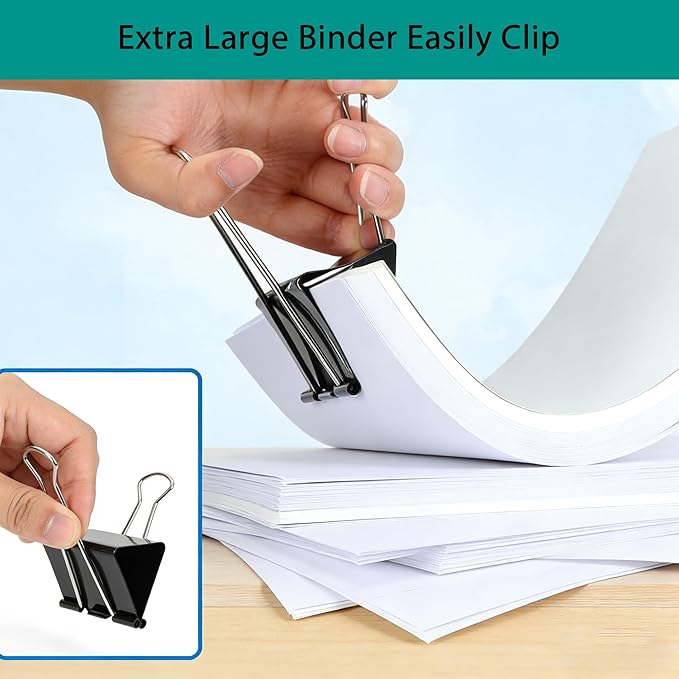 3 inch Wide 7" Long Jumbo Binder Clips - 12 Pack Black Extra Large Heavy Duty Paper Clamps for Office School Supplies Home Organization