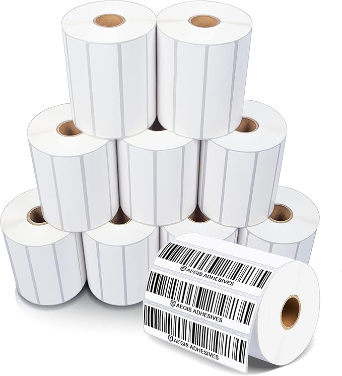 Aegis Adhesives - 4” X 1” Direct Thermal Labels for Barcodes, Address, Perforated & Compatible with Rollo, Zebra, & Other Desktop Label Printers (10 Rolls, 1300/Roll)