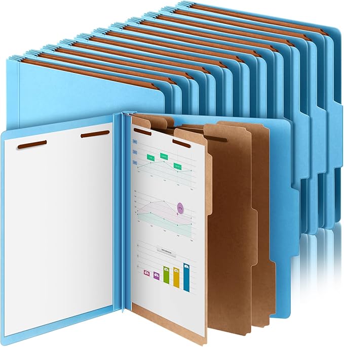 Skyygemm 36 Pcs Classification Folders Letter Size, 3 Divider Pressboard File Folder with Fasteners, Expanding File Organizer Bulk for Teachers, Clergy, Office, Church, Christmas Donations (Blue)