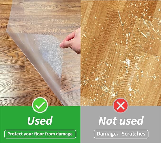 SHAREWIN Office Chair Mat for Hardwood Floor, 48"×36" Transparent Home Floor Protector Mat for Rolling Chairs, Anti-Slip Plastic Under Desk Computer Mats Easy Glide on Hard Floors, Rectangle