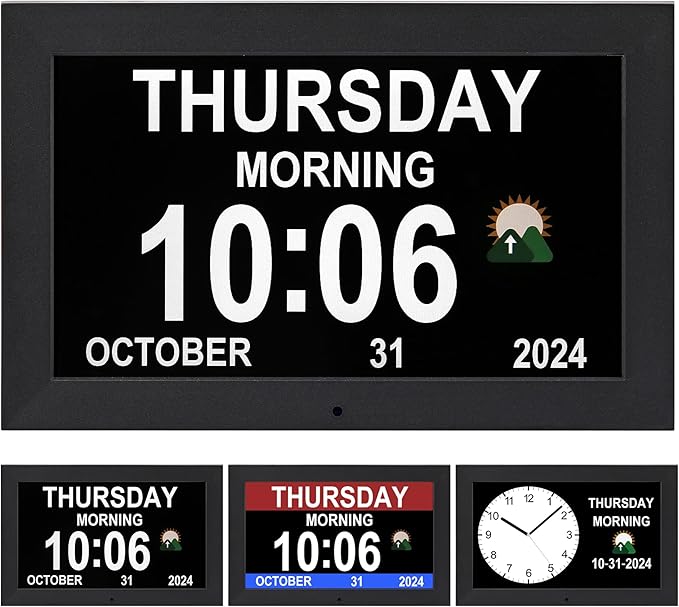 Digital Alarm Clock, Multiple Alarm Functions, Clock with Date and Week, Digital Alarm and Electronic Calendar for Seniors (Black, 10inch)