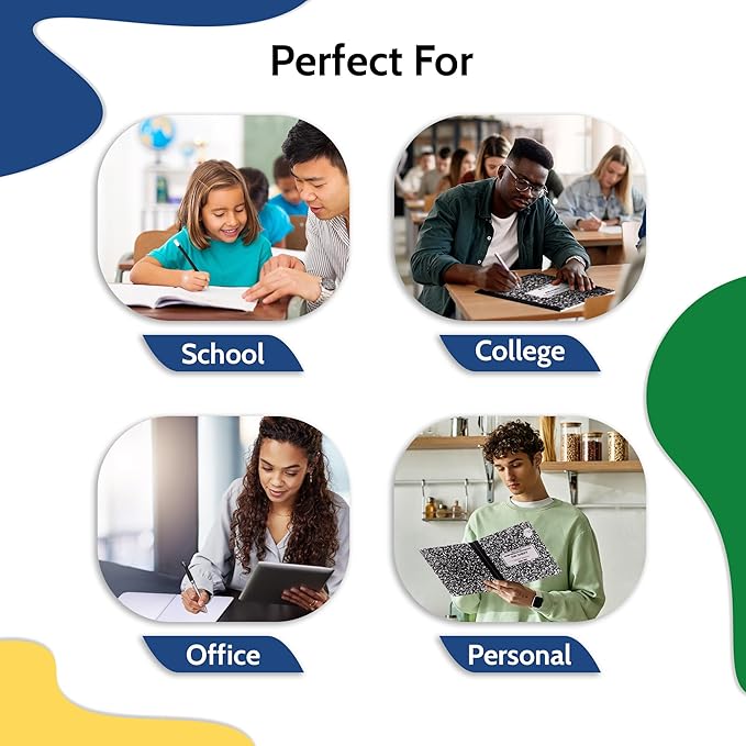EPI 12 Pack College Ruled Composition Notebook Black - 200 Pages (100 Sheets), 9-3/4 x 7-½ - Classroom Back to School Supplies, Heavy Duty, Durable Hardcover Office Notebooks, Sewn