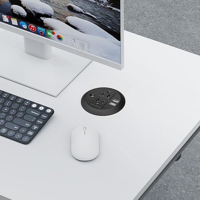 Desktop Power Grommet 3 inch, Desk Power Outlet Socket Recessed Power Strip with 2 AC Outlet & 2 USB Ports for Computer, Table, Kitchen, Office