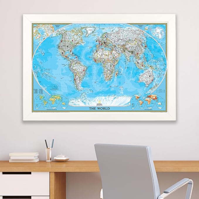 Push Pin Travels - Classic World, Textured White with 150 Pins for Tracking Your Travels - 27.5" x 39.5" - 8 Handcrafted Options - Made in USA - Ideal for Any Traveler