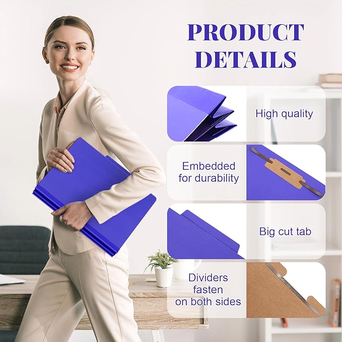 Skyygemm 72 Pcs Classification Folders Letter Size, 1 Divider Pressboard File Folder with Fasteners, Expanding Tax File Organizer Bulk for Teachers, Office, Church, Christmas Donations (Purple)