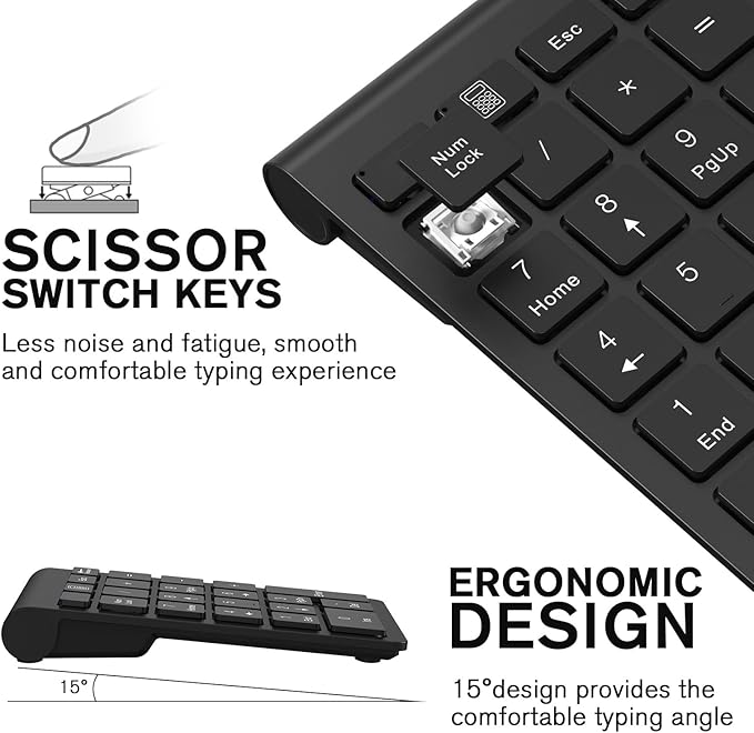 cimetech BT Number Pad, Wireless Numeric Keypad Numpad, 22 Keys Portable Mini Financial Accounting Keyboard for Laptop Notebook, Desktop, Surface Pro, PC