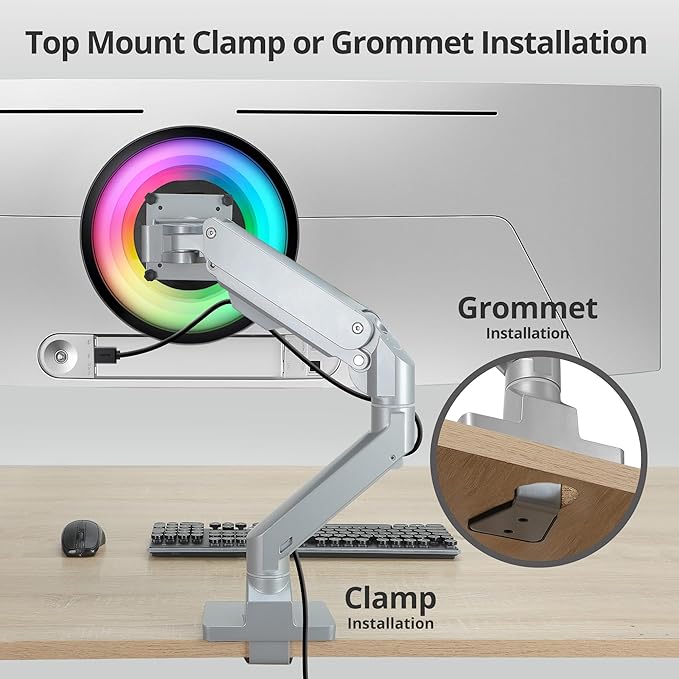 AVLT Single 34”-57” Monitor Arm Desk Mount fits One 44 lbs Heavy Duty Screen Full Motion Height Swivel Tilt Rotation Adjustable Gray Arm VESA 200x200 200x100 100x100 75x75