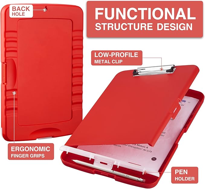 Sooez Clipboard with Storage, High Capacity Nursing Clip Board 8.5 x 11 with Pen Holder & Low Profile Clip, Plastic Clipboards Case Box, Teacher Must Haves School Office Supplies,Letter Size/ A4