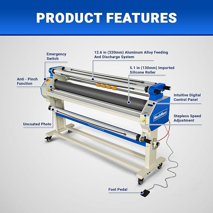 65" Full-Auto Cold & Heat Assisted Laminator Machine with 4 Trimmers, Max Speed 40ft/min, 63" Max Width, 1.1" Max Thickness, Infrared Heating, Digital Control for Vinyl Graphics, Inkjet Prints,1700-B1