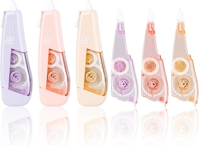 Temiary 3 Pcs Correction Tapes with 3 Pcs Extra Refills, Aesthetic White Pull Out Tape, Easy Grip & Carry, Works with Multiple Pens, Smooth for School & Office Workers (Yellow/Pink/Purple)