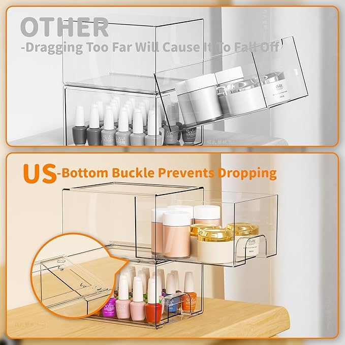 4.4" Tall Small Clear Acrylic Stackable Storage Drawers for Vanity,Under Sink,Bathroom Closet,Medicine Cabinet Organization and Plastic Storage Bins for Organizing Makeup,Baby Bottles,Pacifier,6 PCS