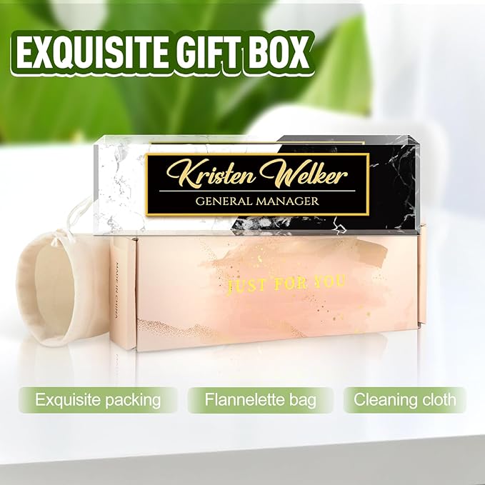 Name Plate for Desk, Desk Name Plate Personalized, Office Decor for Women Men, Acrylic Desktop Accessories, Office Appreciation Gifts for Boss Social Workers Nurse Teacher Employee (White/Black)