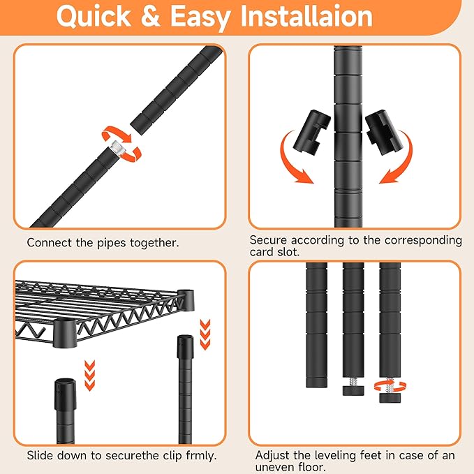 5 Tiers Shelf Metal Storage Shelves Standing 1750 LBs Household Shelf Organizer for Kitchen Pantry Closet Garage Basement Utility Room, Black15.7 D x 45.3" W x 70.4" H