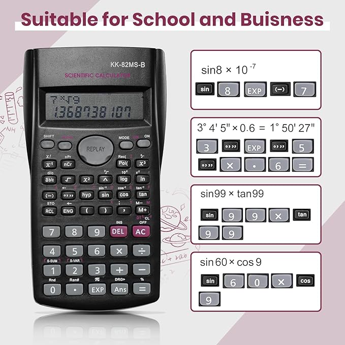 10 Pack Scientific/Engineering Calculator, 2 Line Display, Black, Fraction & Complex Number Calculations, Ideal for Students & Professionals