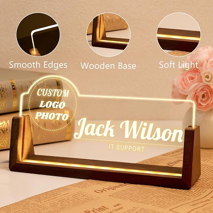 Desk Name Plate Personalized, Office Name Plate for Desk, Desk Decorations for Women Men Office - Light Up Name plate, Employee Appreciation Gifts for Coworkers