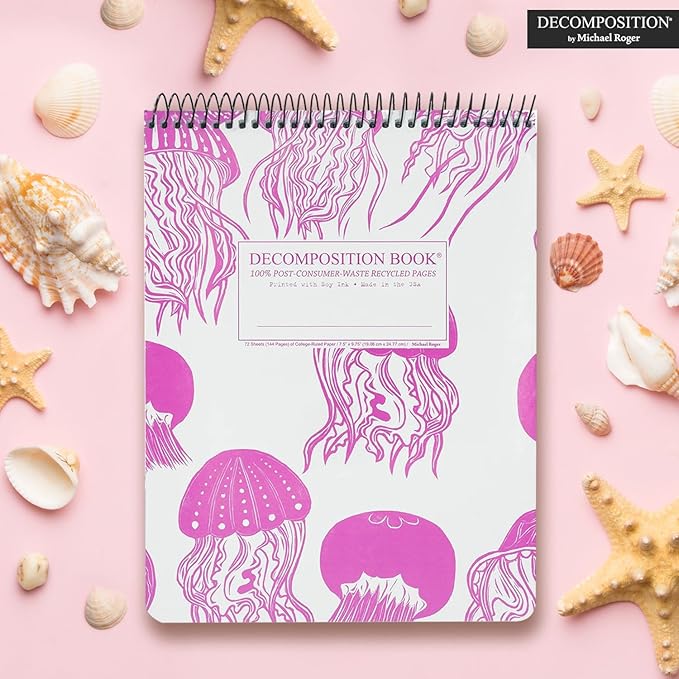 Decomposition Jellyfish Top Bound Spiral Notebook – 7.5 x 9.75 Journal, College Ruled Lined Pages – Left-Handed Friendly Notebooks Ideal for Students, Artists & Office Professionals – Made in USA