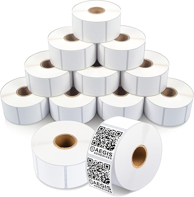 Aegis Adhesives - 1 ½” X 1 ½” Square Direct Thermal Multipurpose Labels for QR Codes, Barcodes, Perforated & Compatible with Zebra Desktop Printers - NOT Rollo Compatible (12 Rolls, 900/Roll)