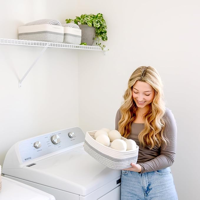 NaturalCozy 11.8"x8"x4.5” Storage Baskets for Shelves 3 Pack | Cotton Rope Woven Small Baskets for Organizing | Small Storage Bins for Nursery, Bathroom, Closet, Cube Shelf, Decorative, Gift Basket