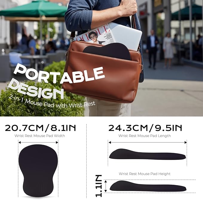 Mouse Pad with Wrist Rest - Black Mousepad with Wrist Support, Ergonomic Mouse Pad with Wrist Rest for Mouse Gaming Laptop Work
