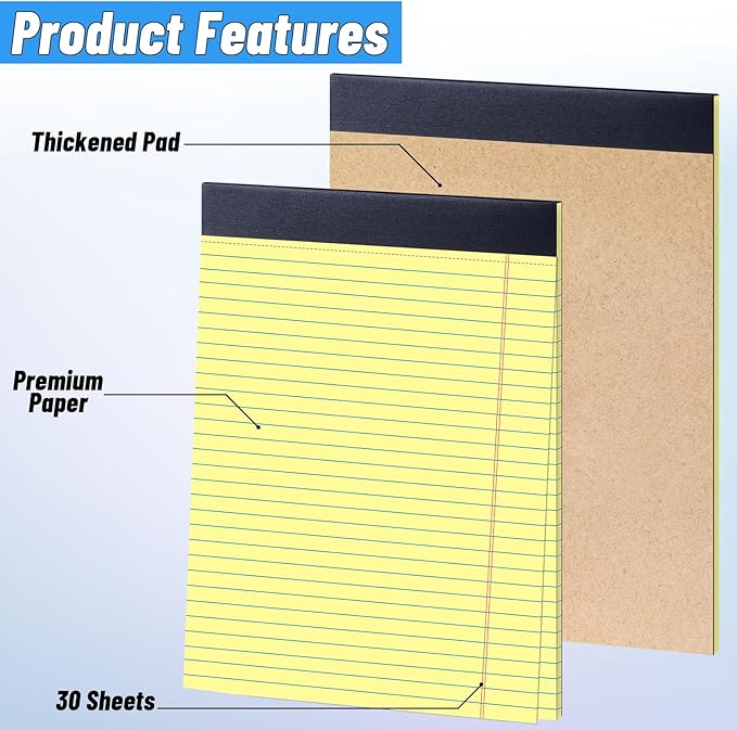 Oleitodh Legal Pads Bulk, Rainbow Notepad, Note Pads College Ruled Perforated Memo Pad for Work Study Daily Note Taking List, Lined Writing Pads (Yellow)