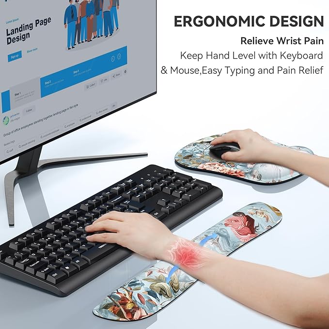 TECKNET Keyboard Wrist Rest and Mouse Pad with Wrist Support, Memory Foam Set for Computer/Laptop/Mac, Lightweight for Easy Typing & Pain Relief Ergonomic Mousepad