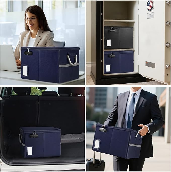 TOMKID 5200°F Fireproof Document Box, Fire Important Document Organizer with Lock, Upgraded Heat Insulated Filing Storage Cabinet Office Organization (5200°F Fireproof Box, Blue)